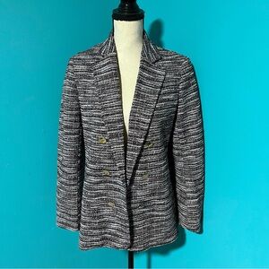 Anne Klein S Red Black White Tweed Open Front Blazer Jacket